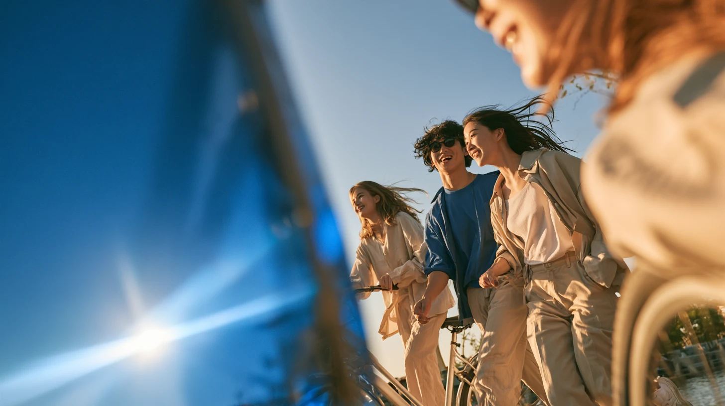 朋友们迎着日光同行,在自然节律中享受生活